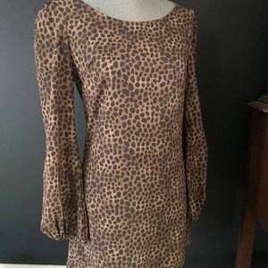 Vintage Se Sang Size Medium Long Sleeve Zippered Leopard Print Mini Dress